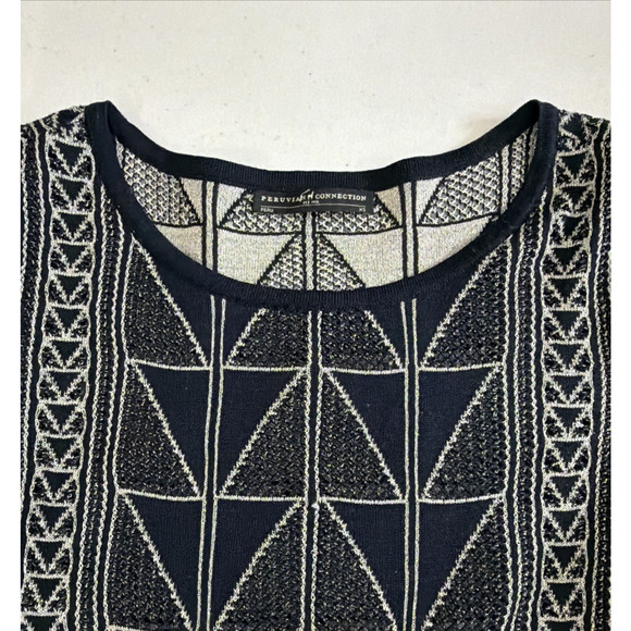 Peruvian Connection women's XS Cotton Tunic silver Blue White Aztec bohemian - Picture 9 of 12